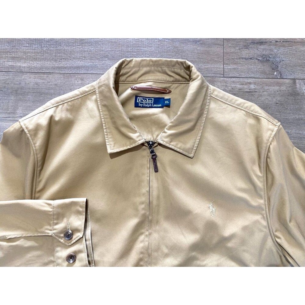 Polo Ralph Lauren Europe Bi Swing Mens XL Tan Pony Logo Leather Trim Jacket Rare - Picture 2 of 15